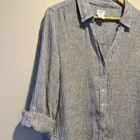 Sigrid Olsen Button Up Shirt Womens 2X Striped 100% Linen Roll Tab Coastal - Picture 4 of 7